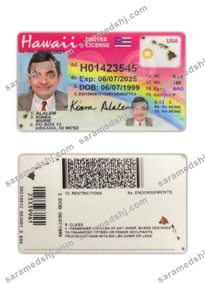 USA Hawaii driving license 2021-present